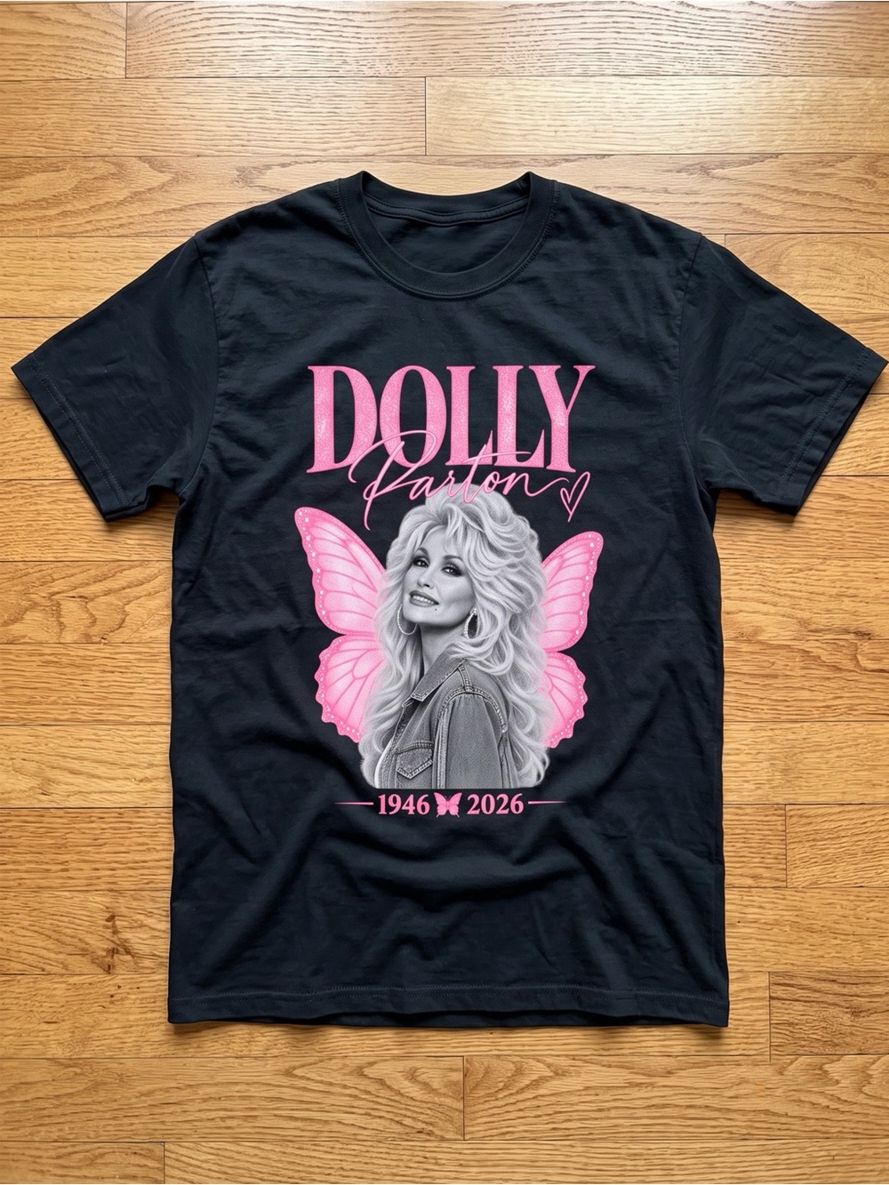 Dolly Parton 1946-2026 Memorial Pink Butterfly Y2K Black T-Shirt